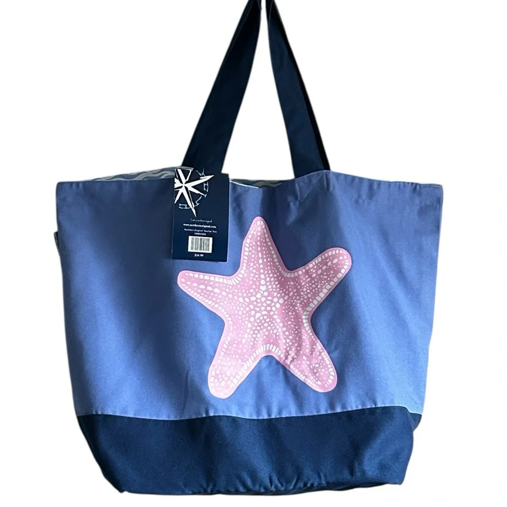 Northern Original Large Capacity Blue Tote Bag with Pink Starfish Graphic NWT - Picture 10 of 10